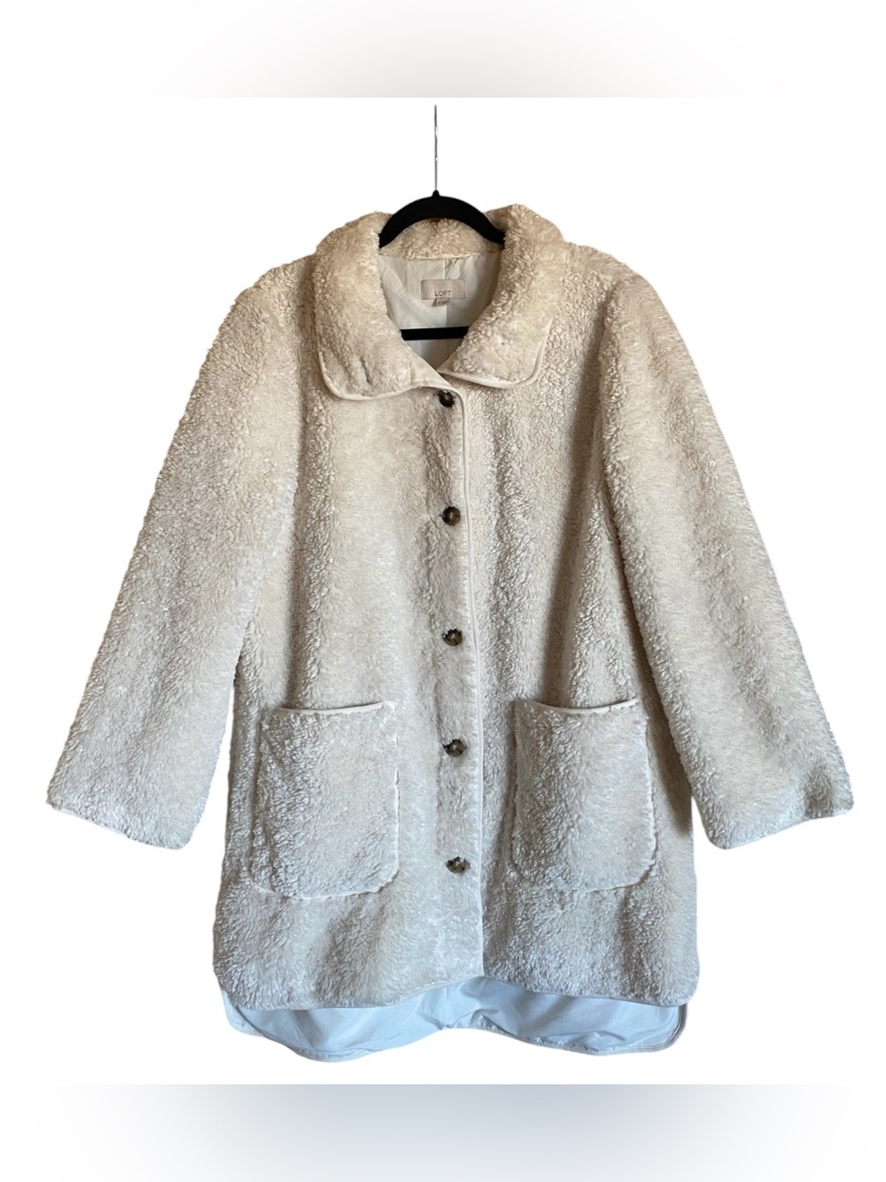 Women’s LOFT Cream soft Sherpa Long Button Up Jacket M